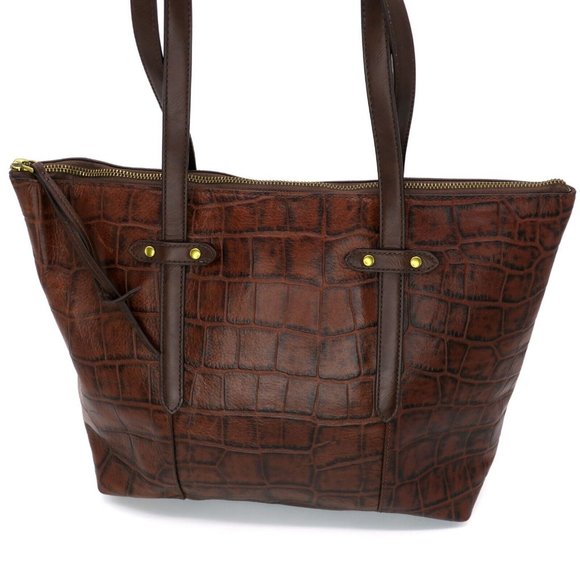 Fossil Bags Fossil Felicity Tote Croc Cognac Brown Leather Shoulder